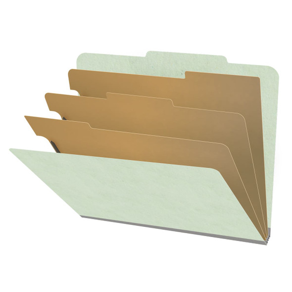 Pale green letter size top tab three divider classification folder with 3" gray tyvek expansion, with 2" bonded fasteners on inside front and inside back and 1" duo fastener on dividers - DV-T43-38-3PGN
