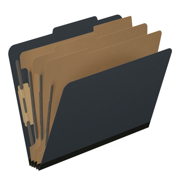 Black letter size top tab three divider classification folder with 3" gray tyvek expansion, with 2" bonded fasteners on inside front and inside back and 1" duo fastener on dividers - DV-T43-38-3BLK
