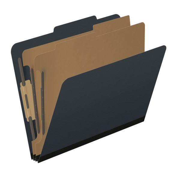 Black letter size top tab two divider classification folder with 2" gray tyvek expansion, with 2" bonded fasteners on inside front and inside back and 1" duo fastener on dividers - DV-T42-26-3BLK