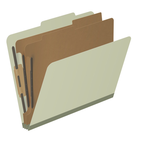 Green letter size top tab two divider classification folder with 2" gray tyvek expansion, with 2" bonded fasteners on inside front and inside back and 1" duo fastener on dividers - DV-T42-26-3GRN