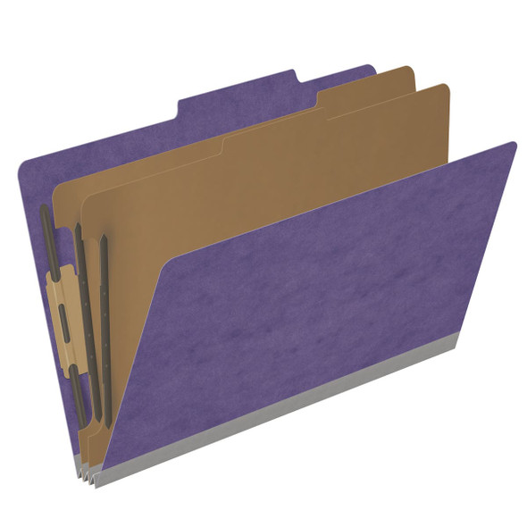 Purple legal size top tab two divider classification folder with 2" gray tyvek expansion, with 2" bonded fasteners on inside front and inside back and 1" duo fastener on dividers - DV-T52-26-3PRP