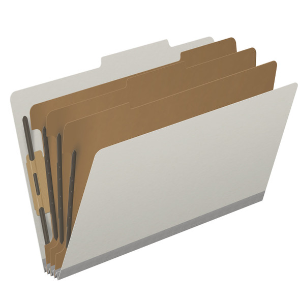 Grey legal size top tab three divider classification folder with 3" gray tyvek expansion, with 2" bonded fasteners on inside front and inside back and 1" duo fastener on dividers - DV-T53-38-3GRY