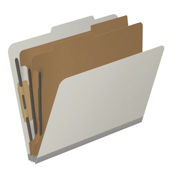 Grey letter size top tab two divider classification folder with 2" gray tyvek expansion, with 2" bonded fasteners on inside front and inside back and 1" duo fastener on dividers - DV-T42-26-3GRY
