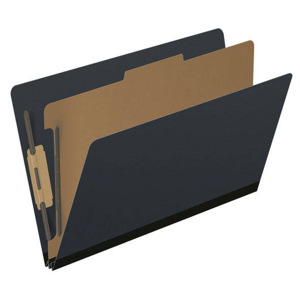 Black legal size end tab one divider classification folder with 2" gray tyvek expansion, with 2" bonded fasteners on inside front and inside back and 1" duo fastener on divider - DV-S52-14-3BLK