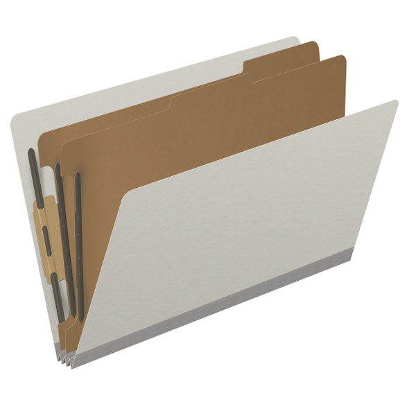 Grey legal size end tab two divider classification folder with 2" gray tyvek expansion, with 2" bonded fasteners on inside front and inside back and 1" duo fastener on dividers - DV-S52-26-3GRY