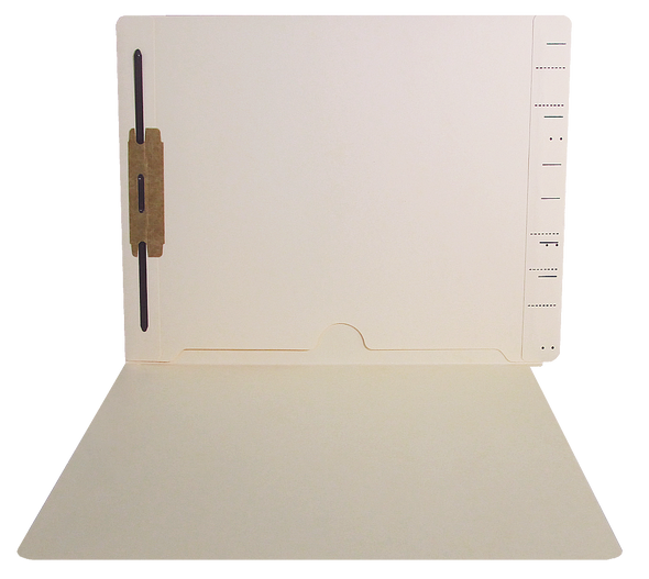 End Tab Folder with Full Pocket and Fastener in Position 1 - Semco Compatible  - 11 Pt. Manila - Letter Size - 50/Box