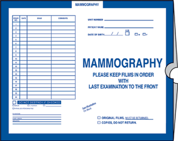 Mini Category Insert Jackets.  Open End. 10-1/2" x 12-1/2" - Mammography - Dark Blue - 250 Per Carton