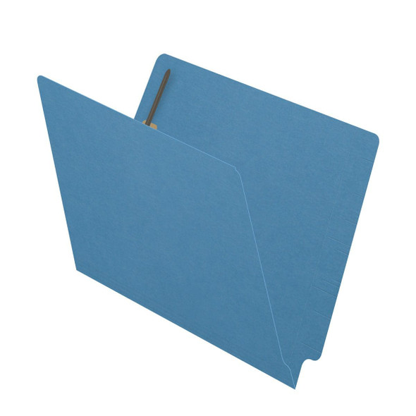 Blue End Tab Folder with Fasteners - 11 Pt. - Letter Size - Fasteners in Positions 1 & 3 - Reinforced Tab - 50/Box