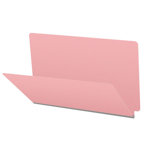 Pink legal size end tab classification folder with 2" gray tyvek expansion. 18 pt. paper stock. Packaged 25/125.