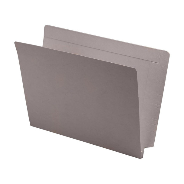 Gray letter size reinforced top and end tab folder with 1 1/2" paper expansion. 14 pt gray stock. Packaged 50/250.