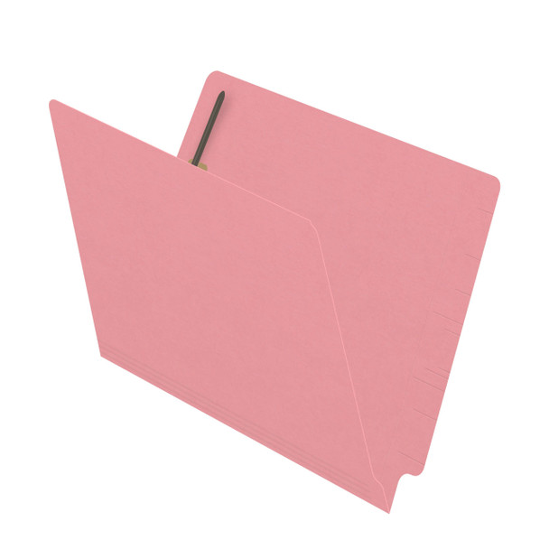 Pink End Tab Folder with Fasteners - 11 Pt. - Letter Size - Fasteners in Positions 1 & 3 - Reinforced Tab - 50/Box