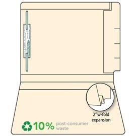 End Tab File Folder with 2" W-Fold Expansion - 14 Pt. Manila - Fasteners in Position 1 only (Comparable to Ames); 150 Carton