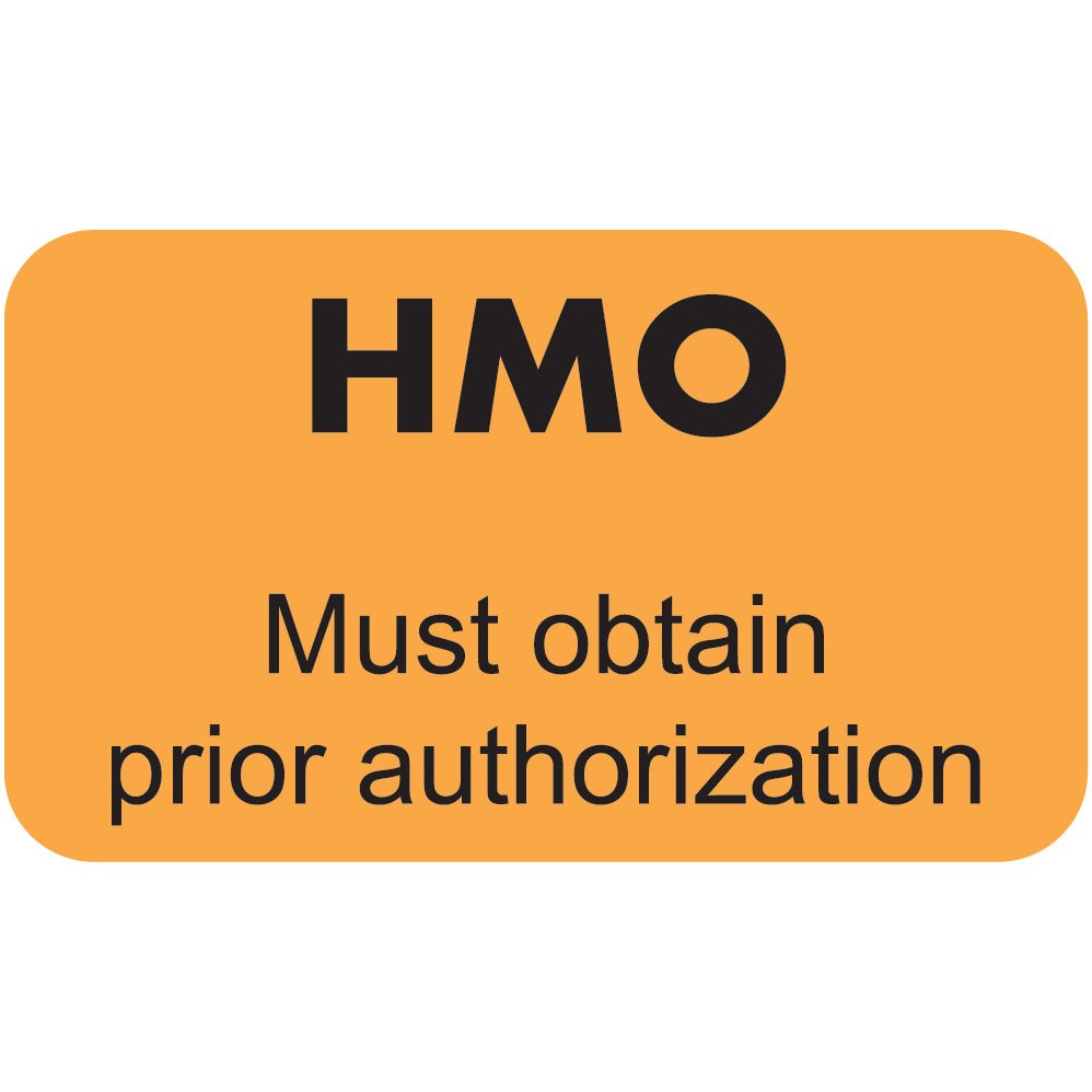 "HMO" Label - Must Obtain Prior Authorization - Fl. Orange - 1 1/2" x 7/8" - Box of 250