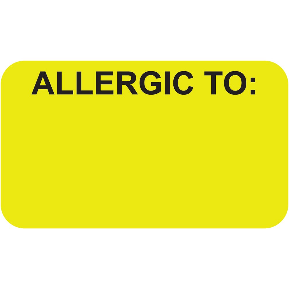"Allergic To:"  Label 12 - Fl. Chartreuse - 1 1/2" x 7/8" - Box of 250