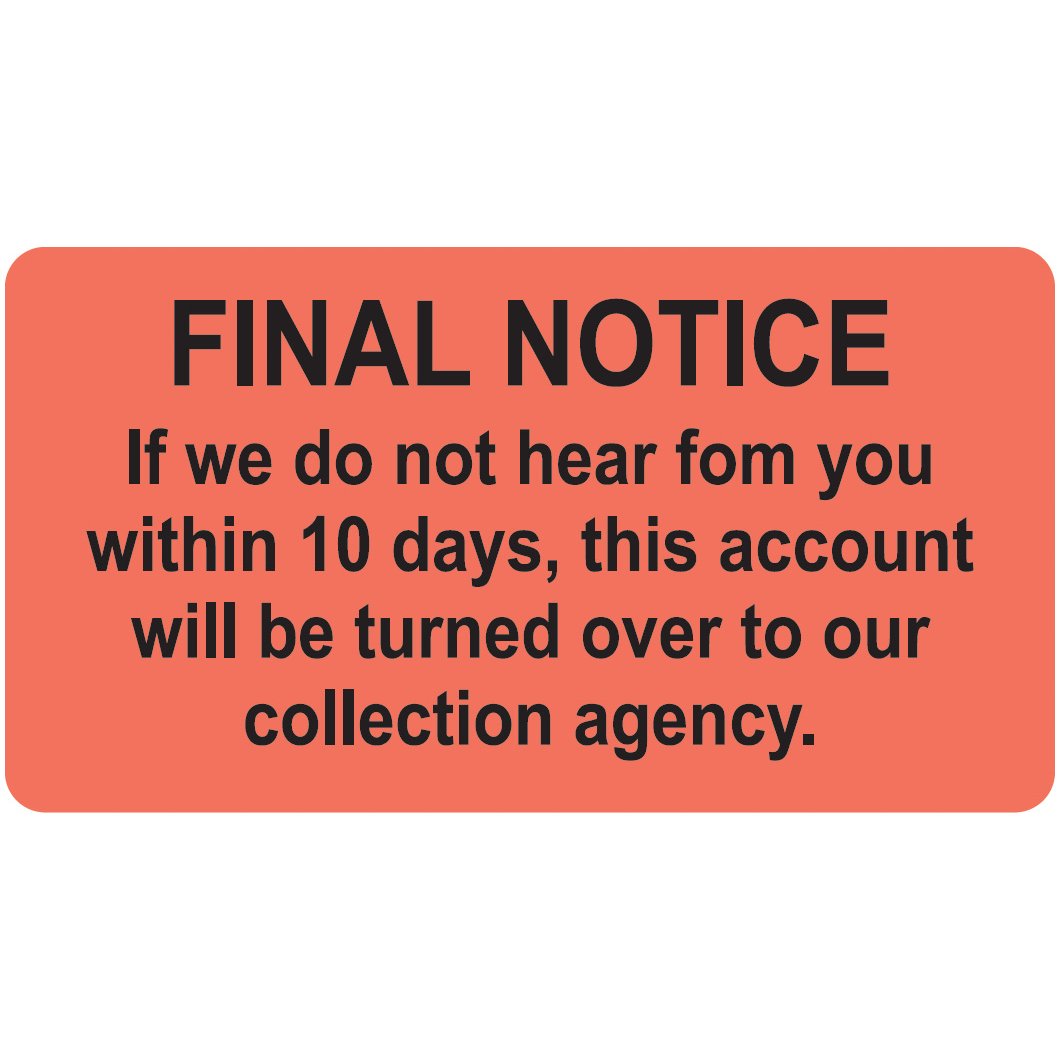 "Final Notice" Billing Label - Fl. Red - 3-1/4" x 1-3/4" - 250/Box