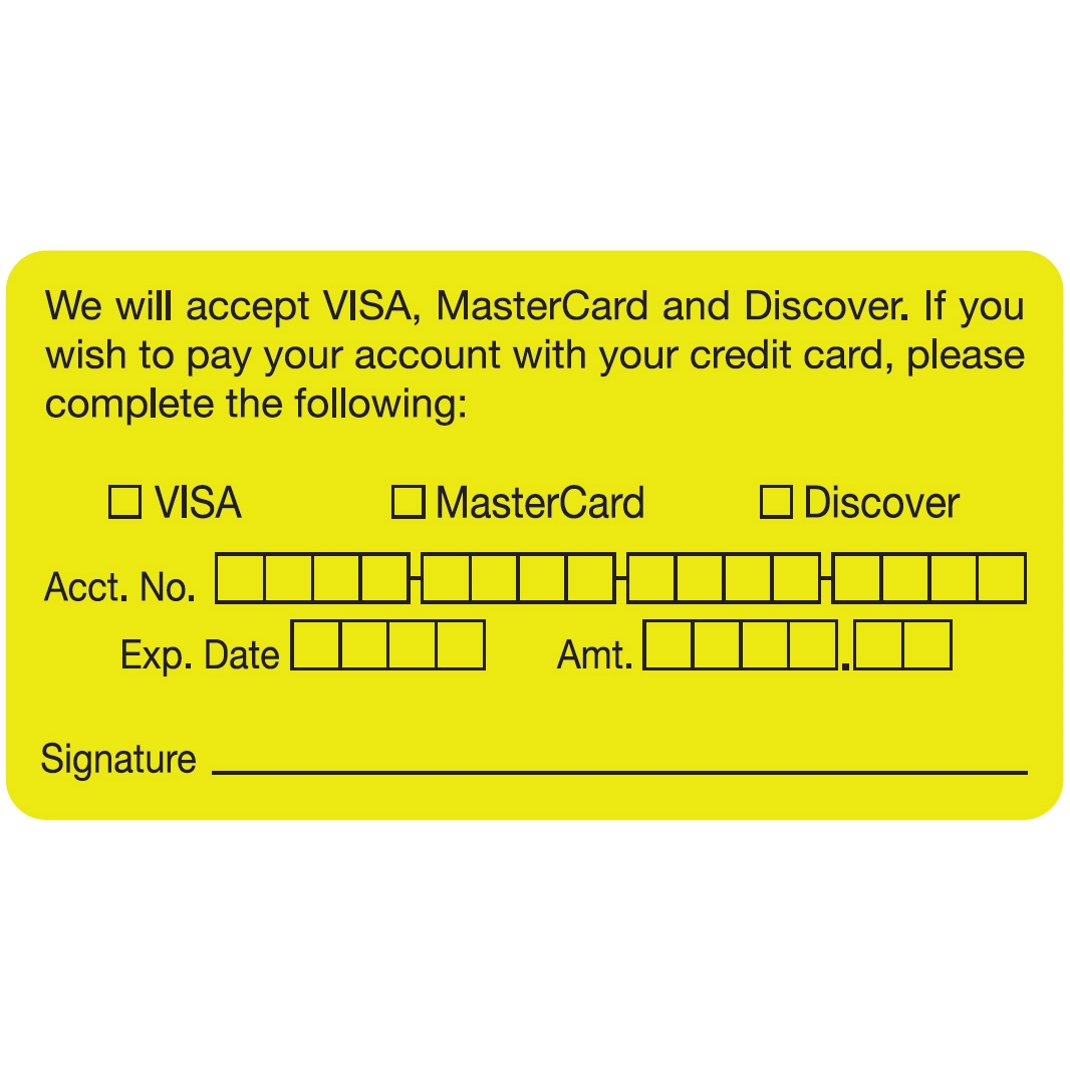 We Will Accept Visa, MasterCard and Discover Label | Billing Label
