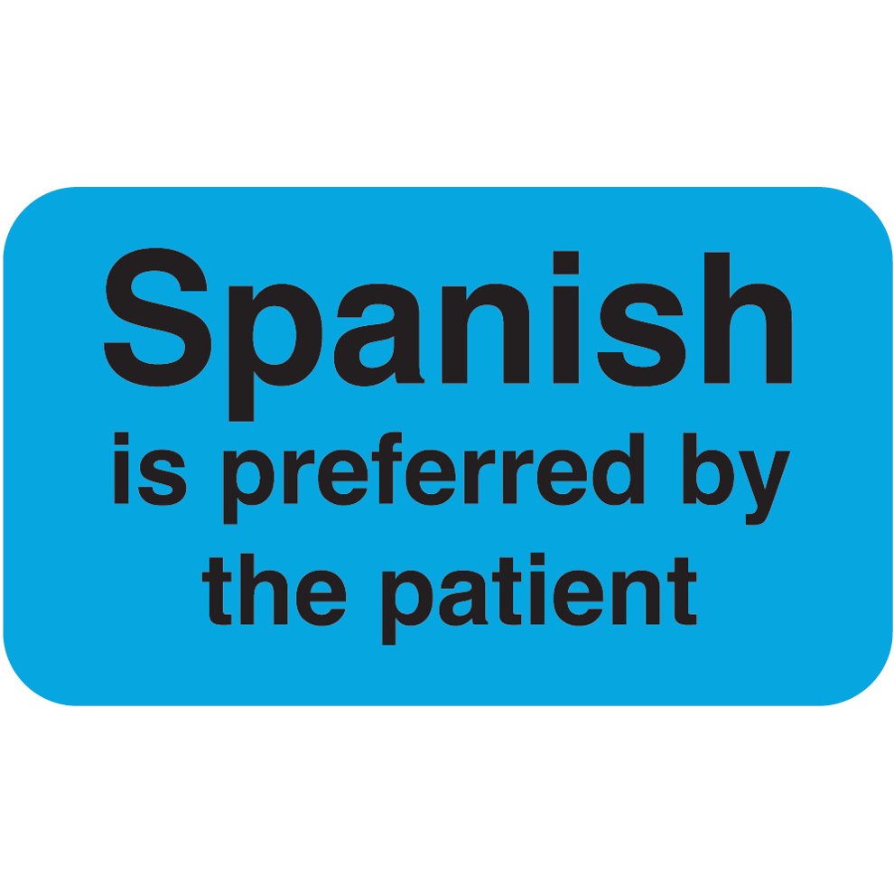 "Spanish Is Preferred By The Patient" Label - Lt. Blue - 1 1/2" x 7/8" - Box of 250
