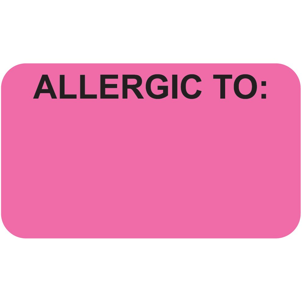 "Allergic To:" Label - 1-1/2 X 7/8  - PINK - 250/Box