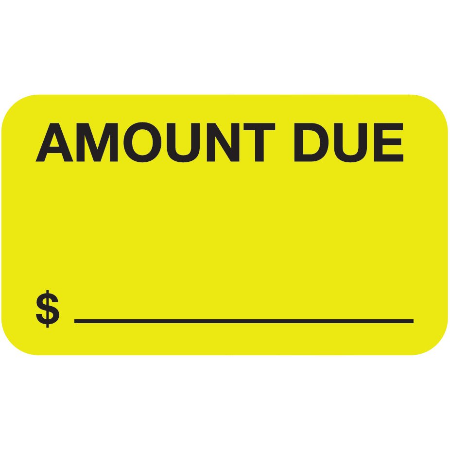 "Amount Due" Label - Fl. Chartreuse - 1 1/2" x 7/8" - Box of 250