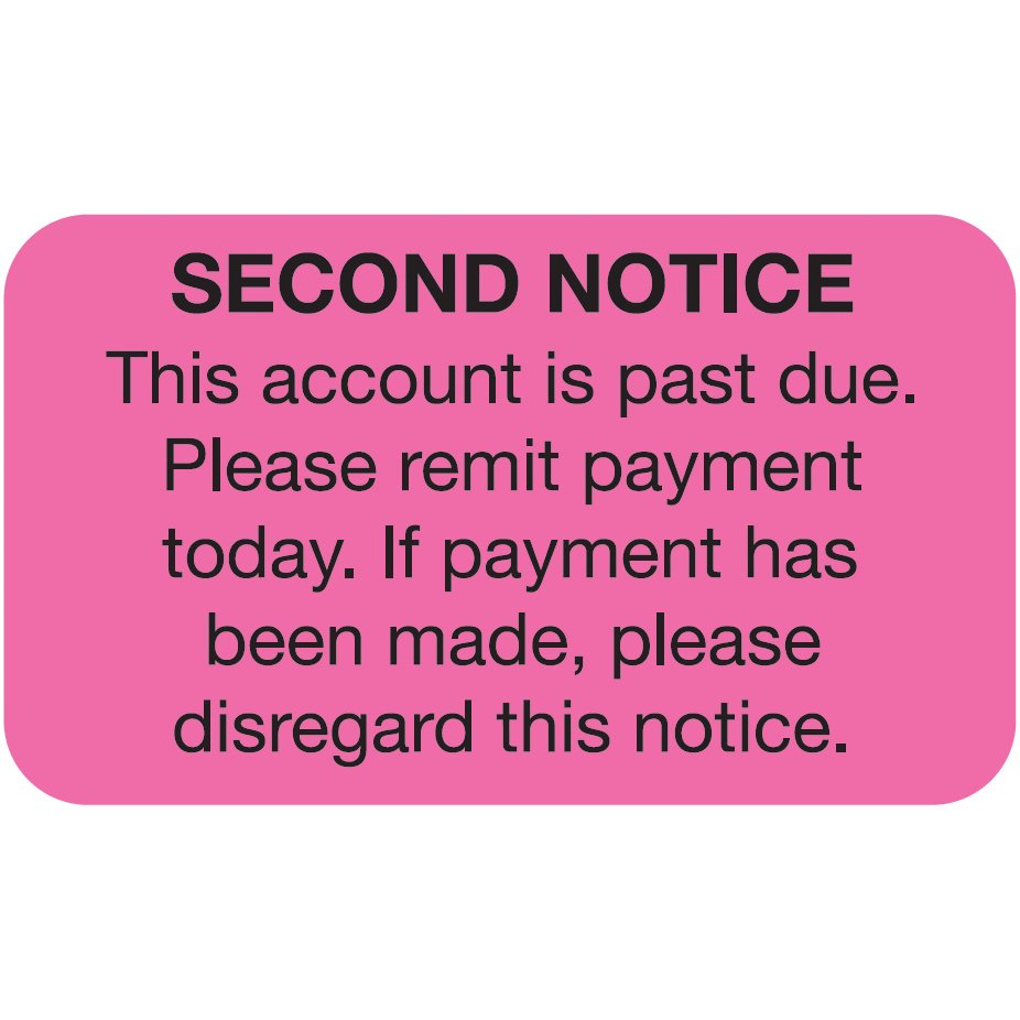 "Second Notice" Label - Fl. Pink - 1 1/2" x 7/8" - Box of 250