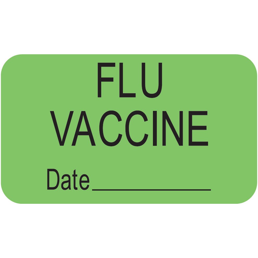 "Flu Vaccine" Label - Fl. Green - 1 1/2" x 7/8" - Box of 250