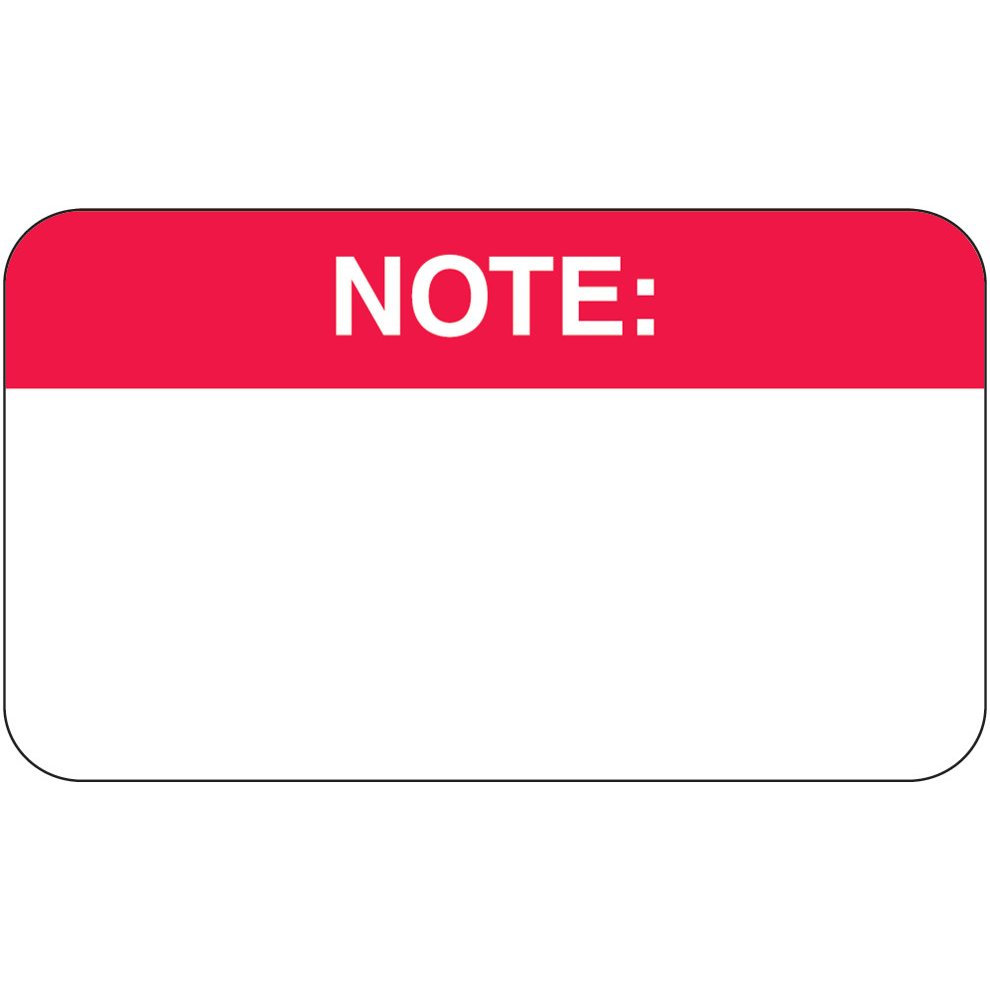 "Note:" Label - White/Red - 1 1/2" x 7/8" - Box of 250