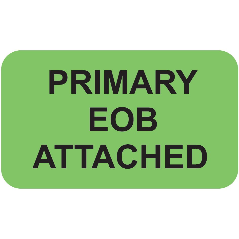 "Primary EOB Attached" Label - Fl. Green - 1 1/2" x 7/8" - Box of 250