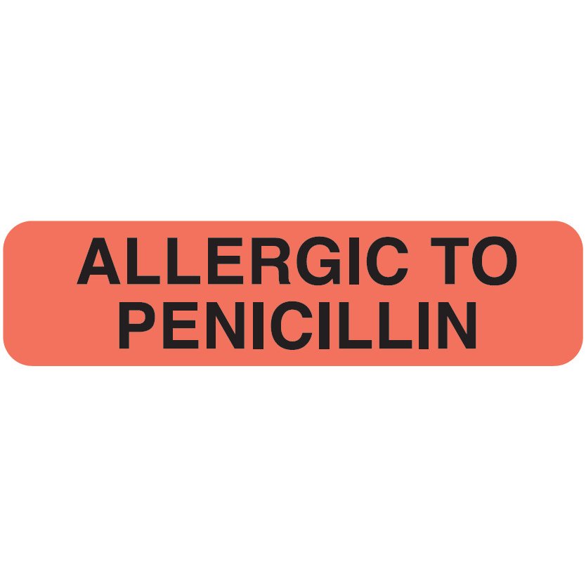 "Allergic To Penicillin" Label - Fl. Red - 1 1/4" x 5/16" - Box of 500