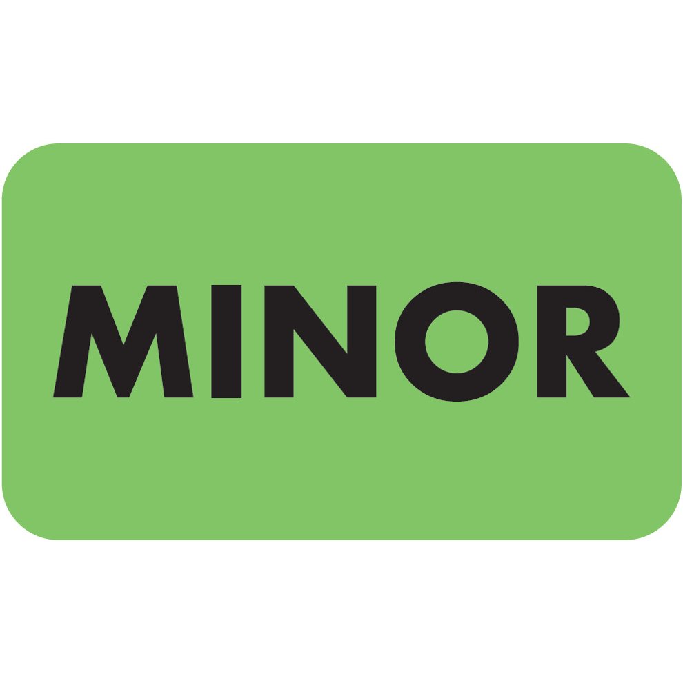 "Minor" Label - Fl. Green - 1 1/2" x 7/8" - Box of 250