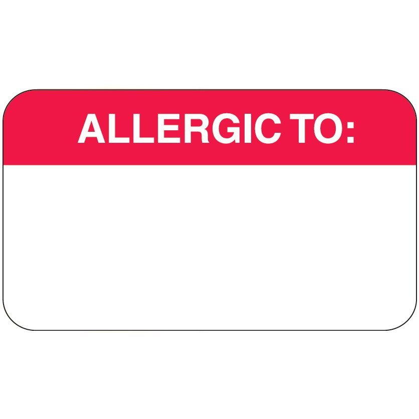"Allergic To:" Label - 1-1/2" x 7/8" - White/Red - 250/Box