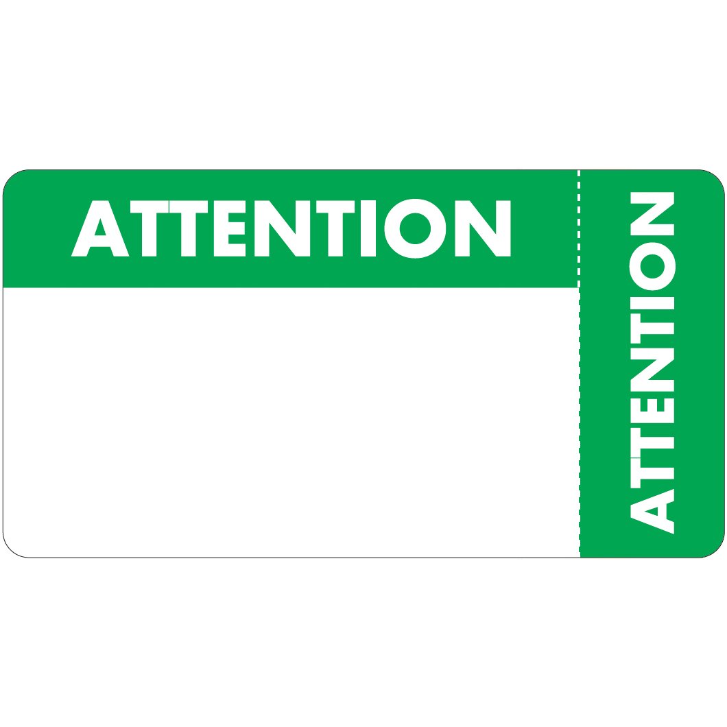 "Attention" Label - 3-1/4" x 1-3/4" - White/Green - 250/Box