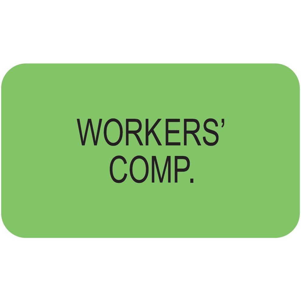 "Workers' Comp" Label - Fl. Green - 1 1/2" x 7/8" - Box of 250