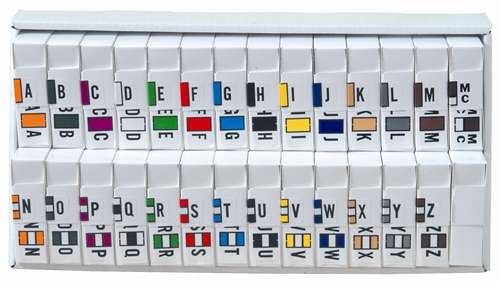JETER Alphabetic Labels - 7200 Series (Rolls) A-Z Set with tray -  27 Rolls of 500