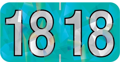 Holographic Yearband Label (Rolls) 500 - 2018 - Aqua - HAYM Series - Polylaminated