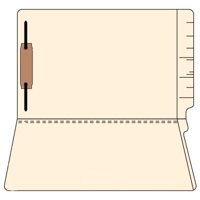 Tab Compatible End Tab Folders With Fastener - LEGAL Size - 11 PT. Manila with Reinforced End Tab - Fastener in Position 1 - 50/Box