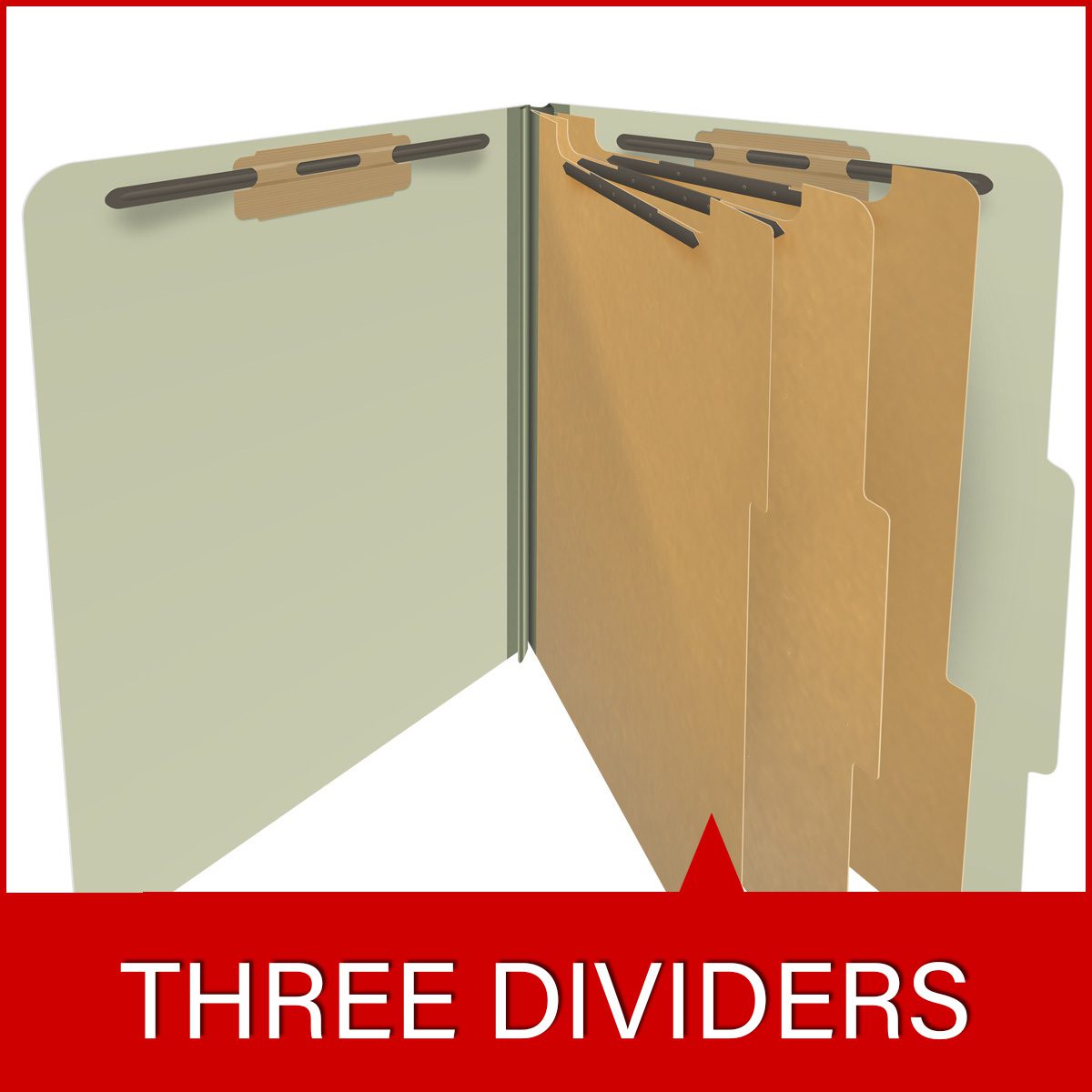 GREEN Letter Size Top Tab, 3 Divider Classification Folder with 3" Expansion - Fasteners on Inside Front and Back and Duo Fasteners on Dividers - 10/Box