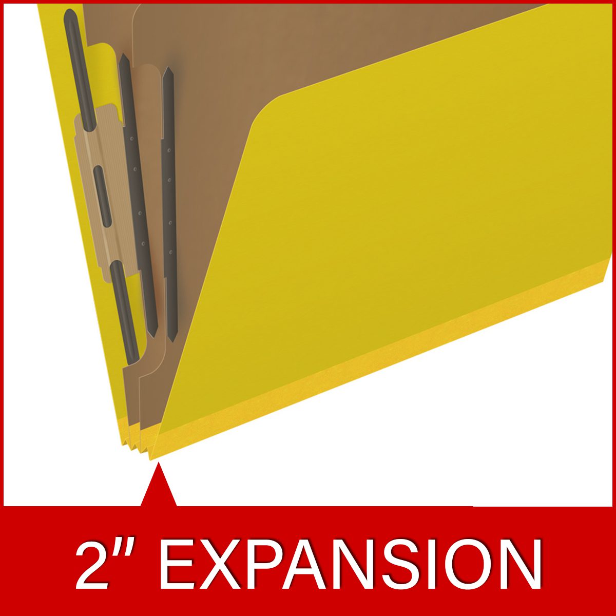 Top Tab Pressboard Folder w/ 2 Kraft dividers - Letter Size - Box of 10 - Color = Yellow - Tyvek 2 inch Expansion