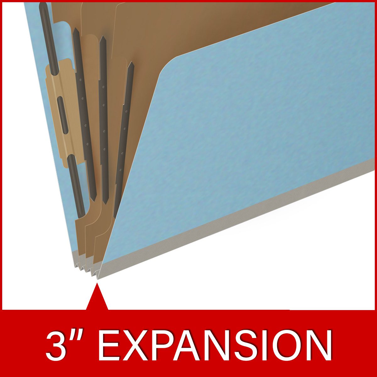 Top Tab Pressboard Folders w/ 3 Kraft dividers - Letter Size - Box of 10 - Color - Blue - Tyvek 3" Expansion