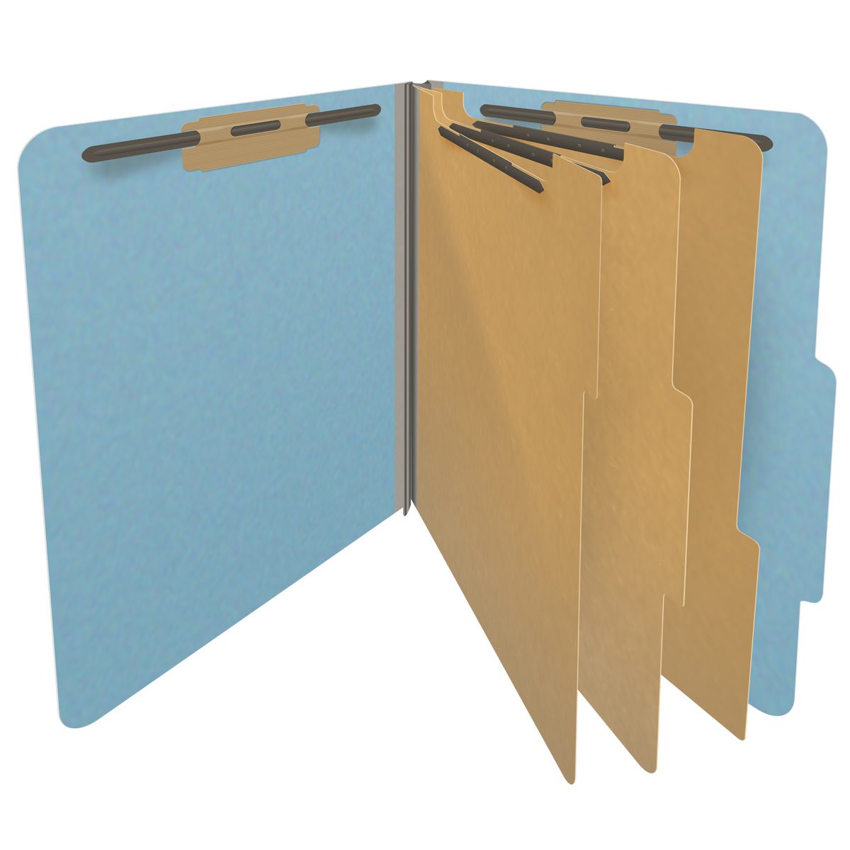 Top Tab Pressboard Folders w/ 3 Kraft dividers - Letter Size - Box of 10 - Color - Blue - Tyvek 3" Expansion