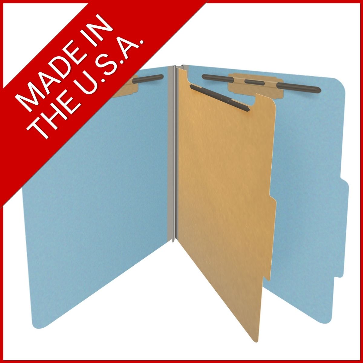 Top Tab Pressboard Folder w/ 1 Kraft divider - Letter Size - Box of 10 - Color = Blue - Tyvek 2 inch Expansion