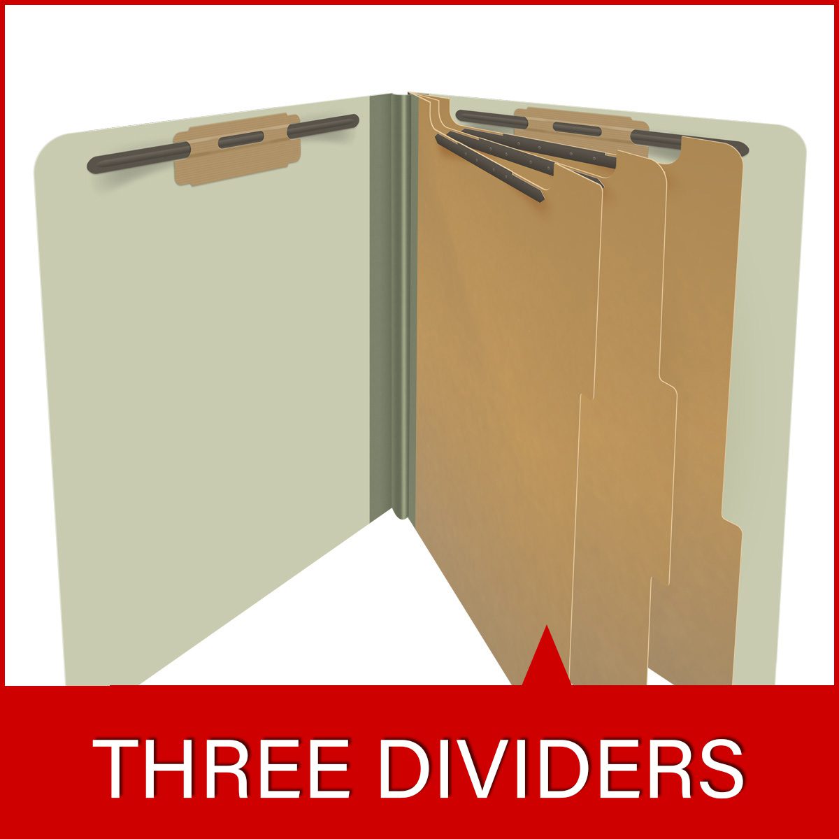 Green Letter Size End Tab 3 Divider Classification Folder with 3" Pearl Green Expansion and 2" Fasteners and 1" Duo Fastener on Dividers - 25 Pt. Type III Pressboard - 10/Box