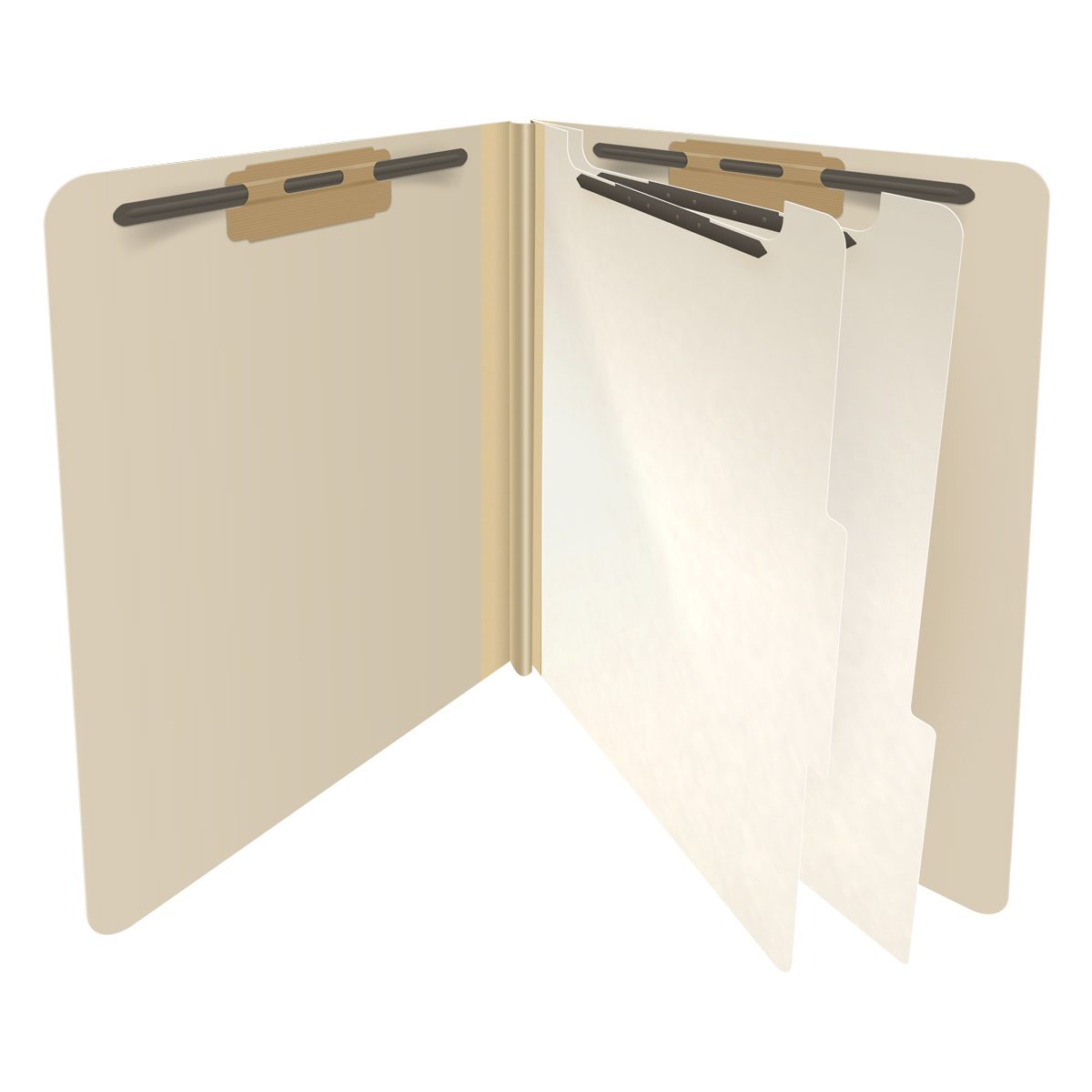 18 PT. Manila End Tab Classification Folders with 2" Dove Gray Expansion - Fasteners on inside front and back -Letter Size - 2 dividers with duo fasteners - Box of 10