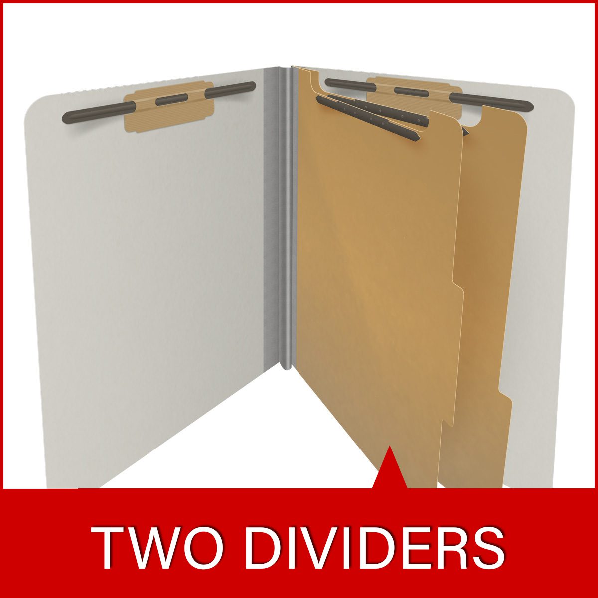 End Tab Type III Pressboard Folders w/ 2 Kraft Dividers - 2" Expansion - Letter Size - Grey - 10/Box