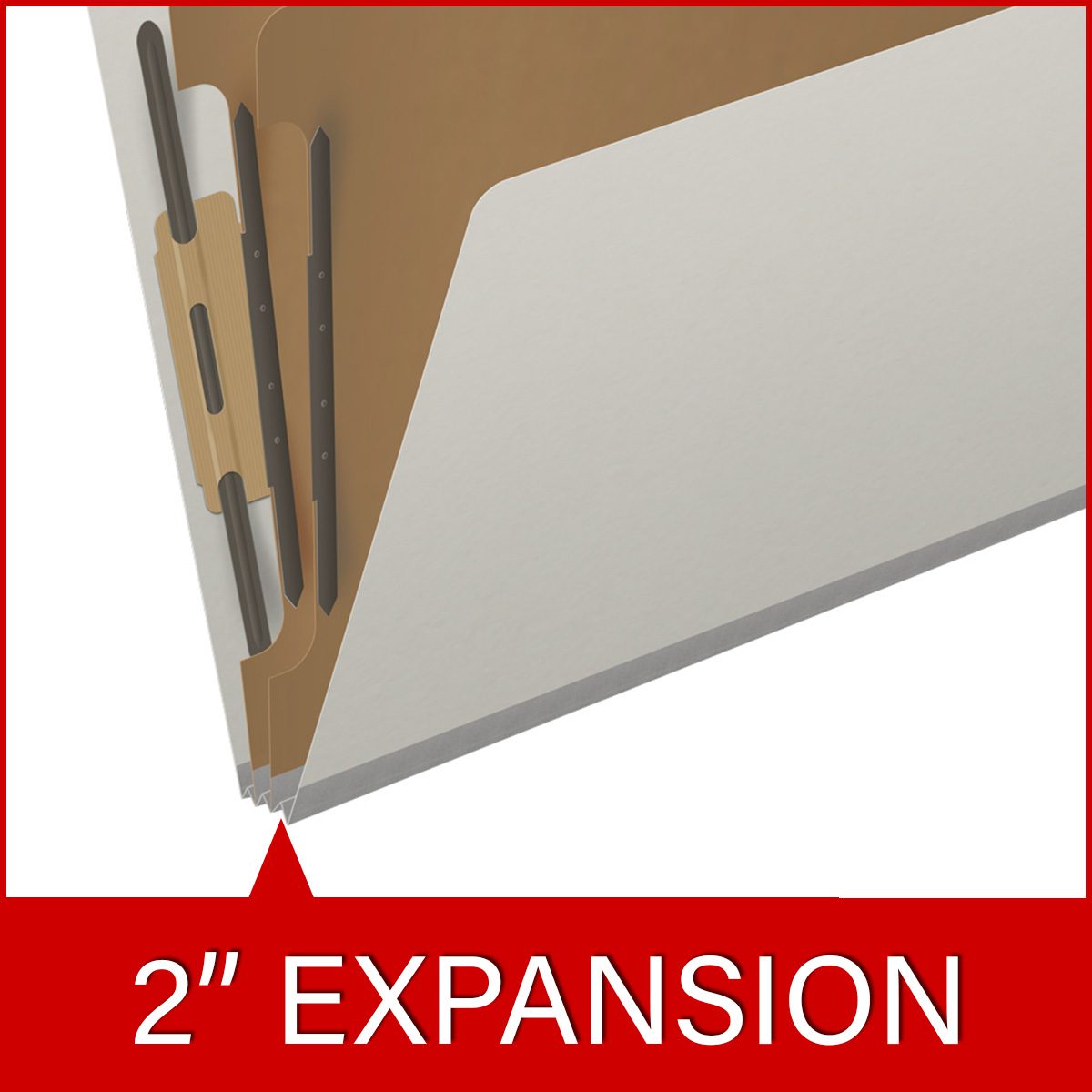 End Tab Type III Pressboard Folders w/ 2 Kraft Dividers - 2" Expansion - Letter Size - Grey - 10/Box