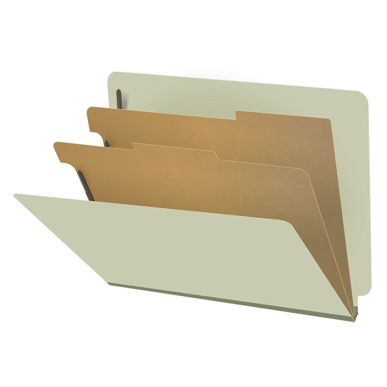 End Tab Pressboard Folders w/ 2 Kraft dividers - Letter Size - Box of 10 - Green