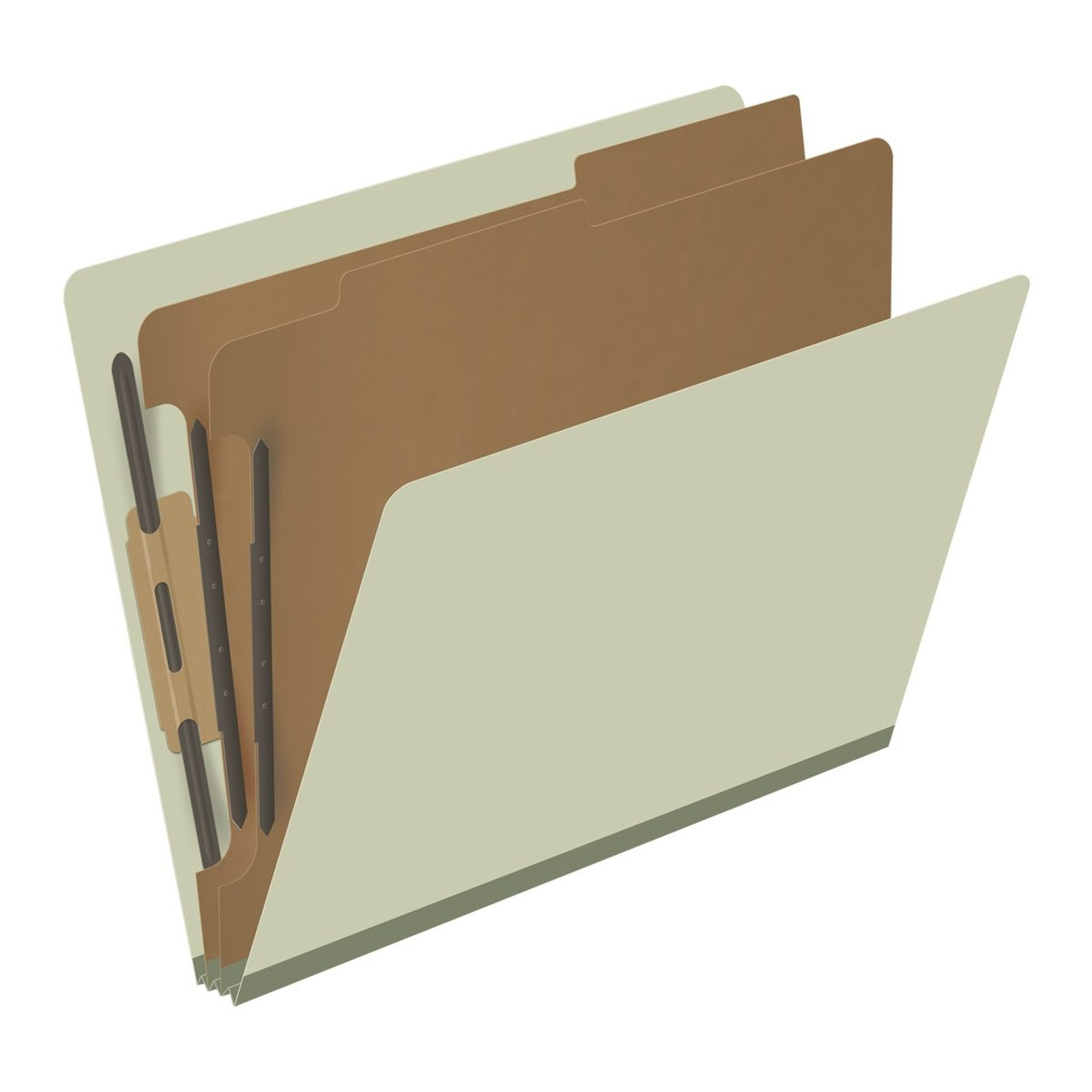 End Tab Pressboard Folders w/ 2 Kraft dividers - Letter Size - Box of 10 - Green
