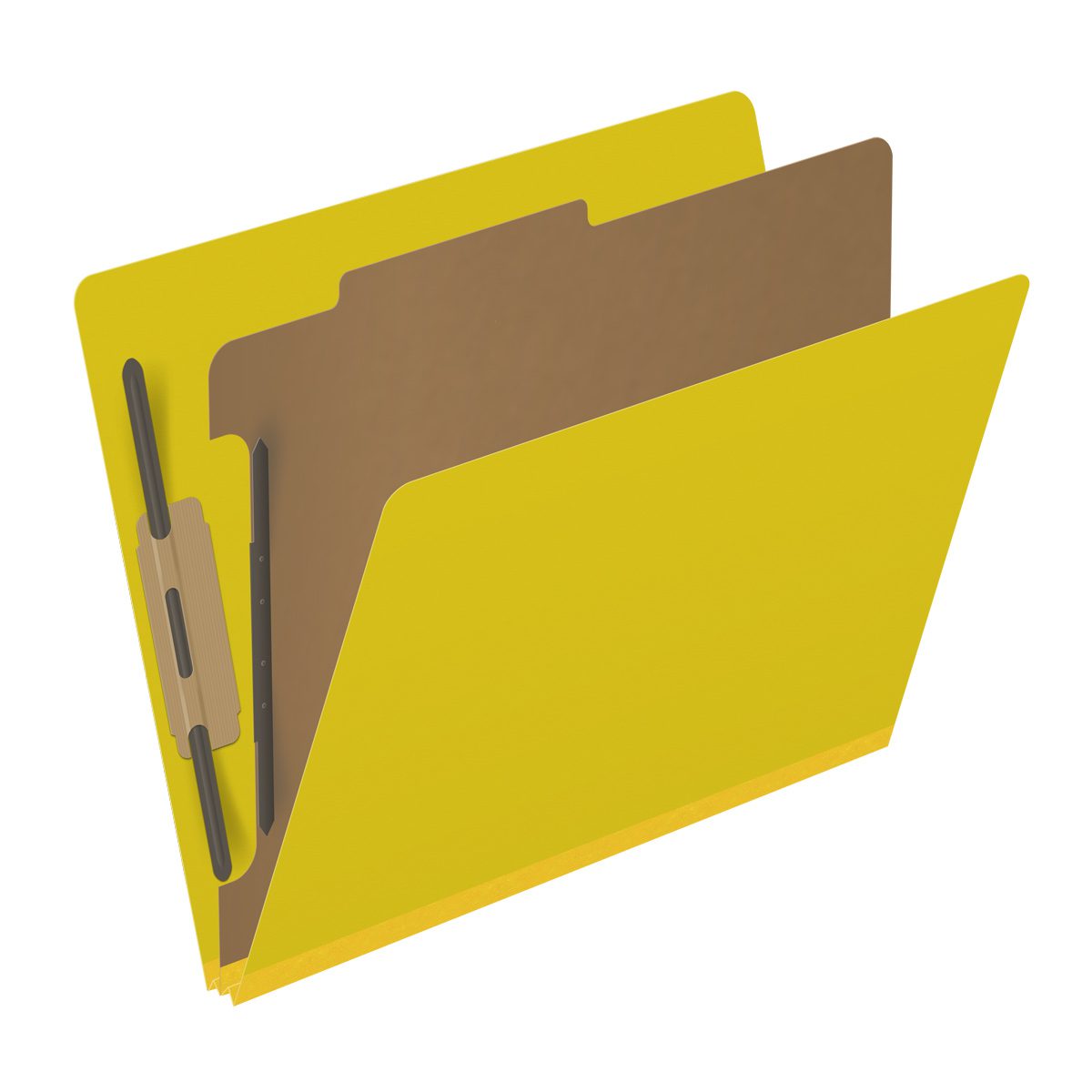 YELLOW Classification Folder One Divider - End Tab - Letter Size - 2" Grey Tyvek Expansion - Fasteners in Positions 1 & 3 and 1" Duo Fastener on Divider - 25Pt. Type III Pressboard -Box of 10