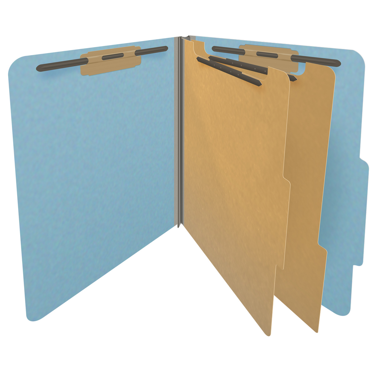 Top Tab Pressboard Folder w/ 2 Kraft dividers - Letter Size - Box of 10 - Color = Blue - Tyvek 2 inch Expansion