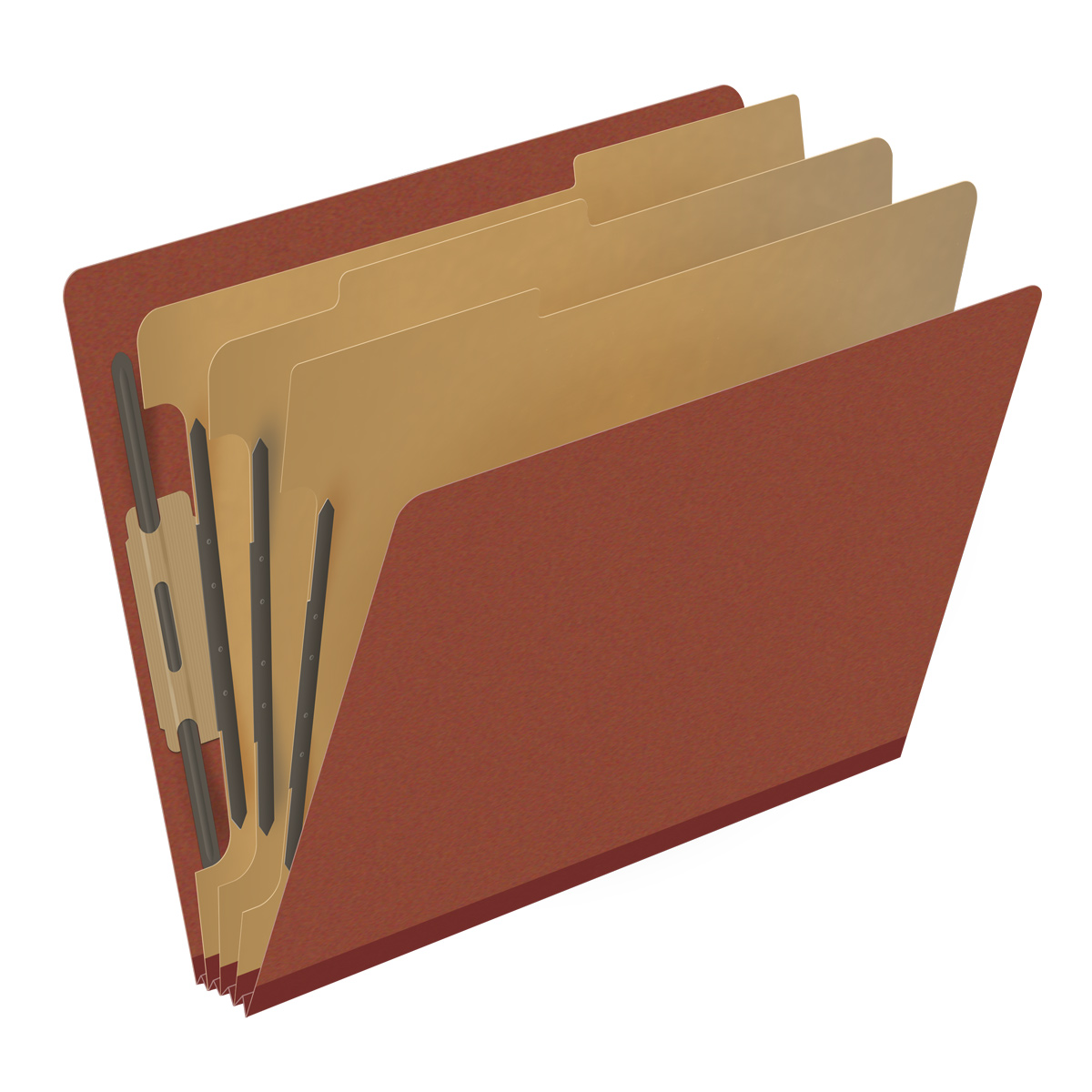 End Tab Type III Red Pressboard Folders w/ 3 Kraft dividers - 2 Fasteners - Letter - Tyvek 3" Expansion -  10/Box