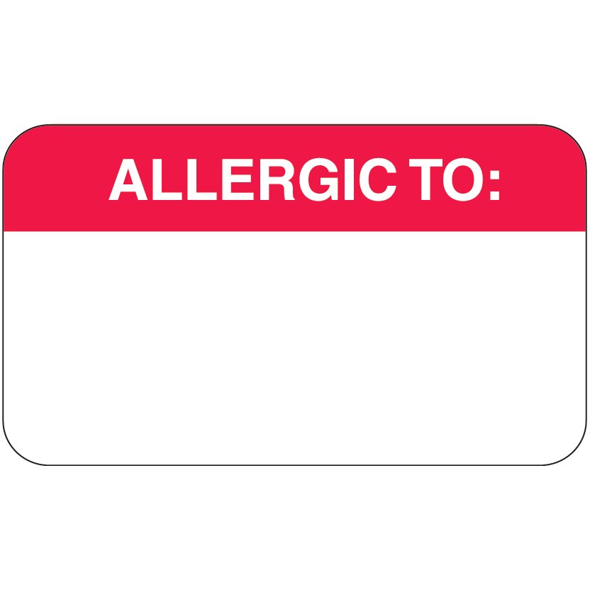 "AllergicTo:" Label - White/Red - 1 1/2" x 7/8" - Box of 500
